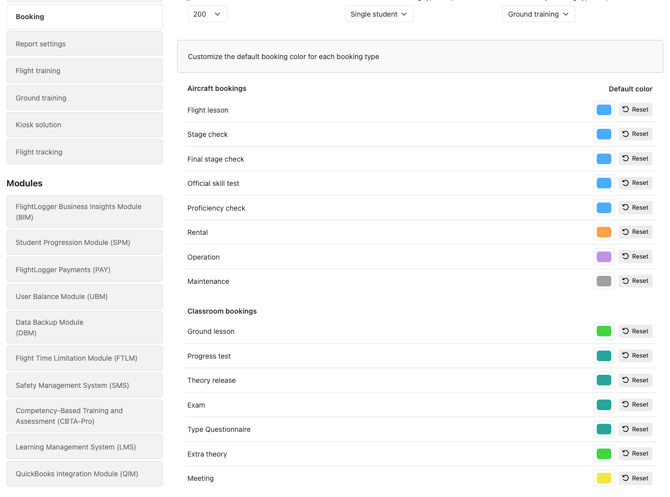 Customizable default booking colors